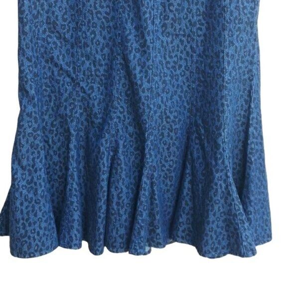 Vtg 80's Studio West Skirt Womens L Cotton Jean Flounce Ruffle Midi Leopard Blue - Picture 6 of 8